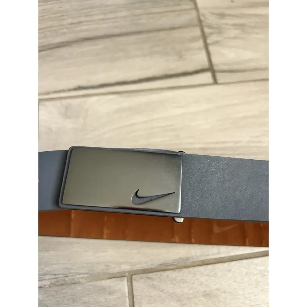 Nike Tonal Sleek Modern Plaque Belt •Nappa Leather •Dark Grey 32 Adjustable
